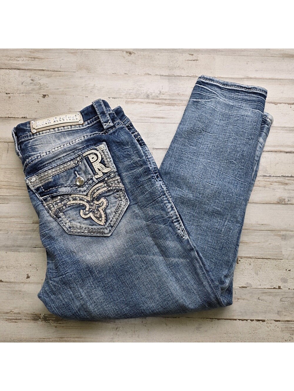 Rock Revival Ysobel Easy Ankle Skinny Women's 31 Embellished Back Pocket Jeans